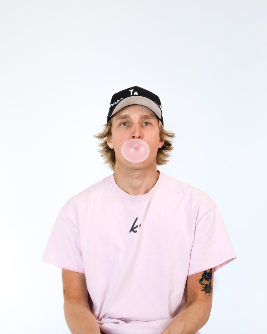 BBYFERG blowing a bubble gum bubble
